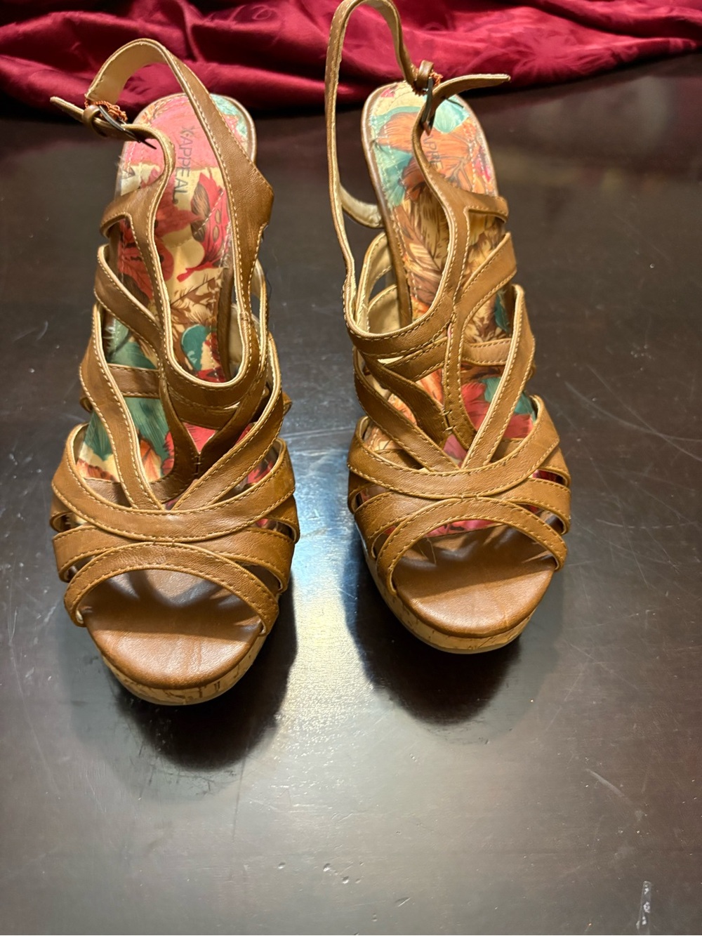 Xappeal Tan Brown Strappy Wedge Sandals